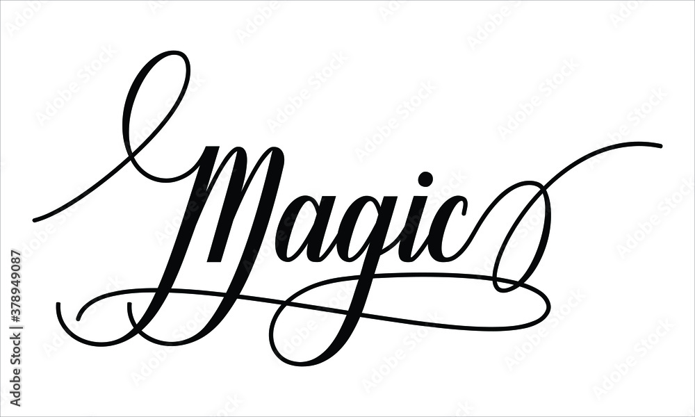 Poster magic calligraphy script black text cursive typography words and phrase isolated on the white backgr