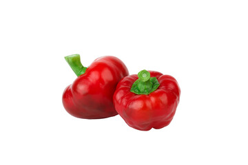 Red raw bell peppers, white background