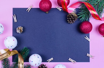 Christmas background with fir branches and Christmas decorations with place for your text....