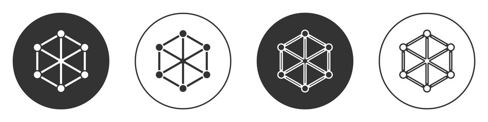 Black Blockchain technology icon isolated on white background. Cryptocurrency data. Abstract geometric block chain network technology business. Circle button. Vector.
