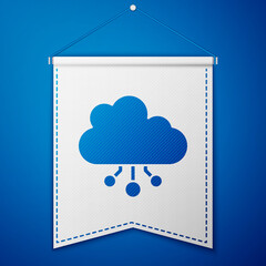 Blue Cryptocurrency cloud mining icon isolated on blue background. Blockchain technology, bitcoin, digital money market, cryptocoin wallet. White pennant template. Vector.