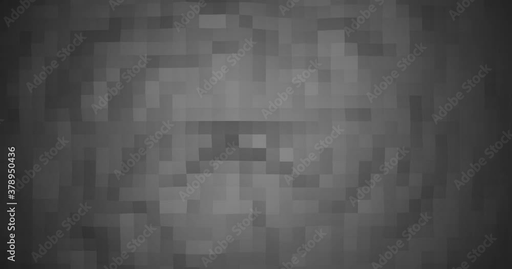 Poster Animation of gray pixel squares with blur at the edges.