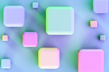 Rounded cubes. Multicolored gradient painting style.