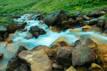 Naklejka na ściany i meble forest stream with sip of water near Mount Aragats