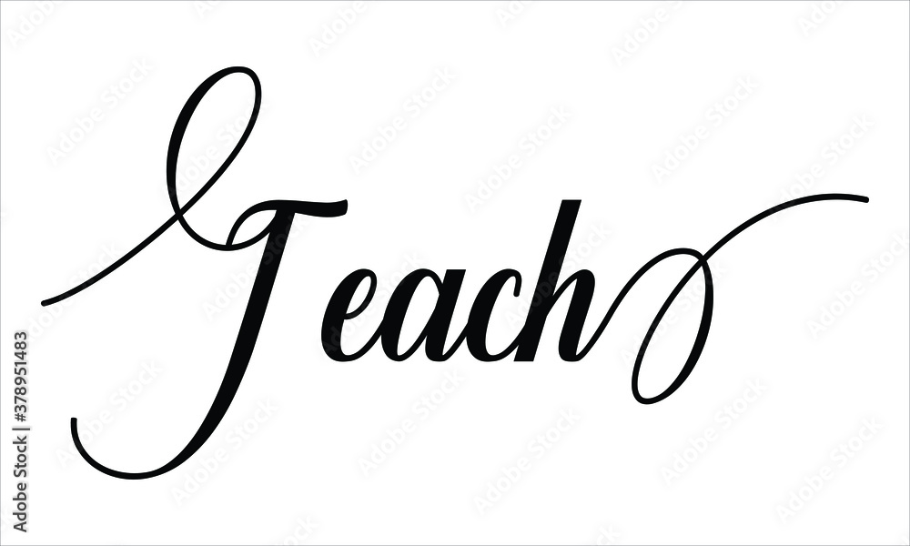 Aufkleber teach calligraphy script black text cursive typography words and phrase isolated on the white backgr