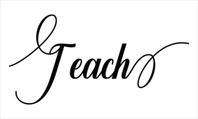 Teach Calligraphy  Script Black text Cursive Typography words and phrase isolated on the White background 