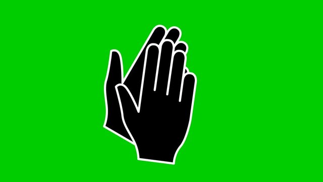 Animated symbol of hands. Hands clap. Icon of applause. Vector flat illustration isolated on green background. 