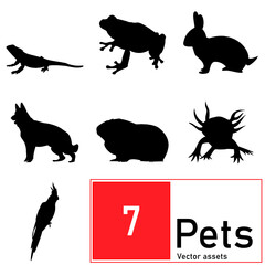 Pet animal silhouettes vector set