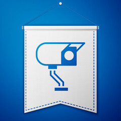 Blue Security camera icon isolated on blue background. White pennant template. Vector.