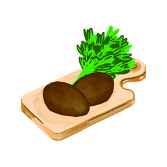Potatoes with fresh herbs on a wooden Board