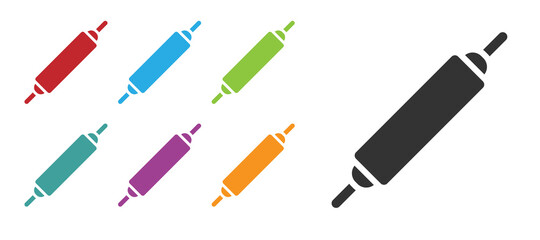 Black Rolling pin icon isolated on white background. Set icons colorful. Vector.