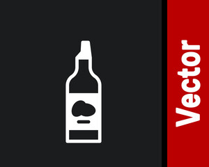 White Bottle of olive oil icon isolated on black background. Jug with olive oil icon. Vector.