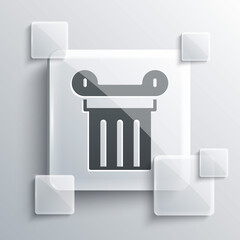 Grey Ancient column icon isolated on grey background. Square glass panels. Vector.