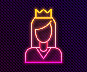 Fototapeta na wymiar Glowing neon line Princess icon isolated on black background. Vector.