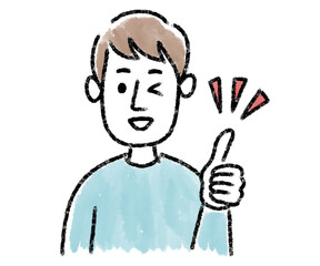 男性　若い　親指を立てる　ok 水彩　手描き
