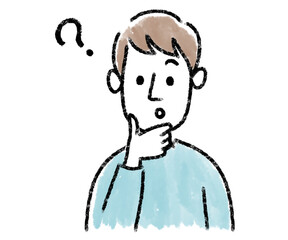 男性　若い　考えている　水彩　手描き
