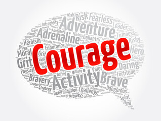 Courage message bubble word cloud collage, concept background