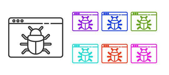 Black line System bug concept icon isolated on white background. Code bug concept. Bug in the system. Bug searching. Set icons colorful. Vector.