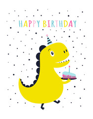 birthday card with cute dinosaur, vector illustration
