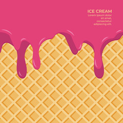 Sweet colour glaze on wafer texture sweet food vector background abstract. Melt icing ice cream on waffle seamless pattern. Editable - Easy change colors.