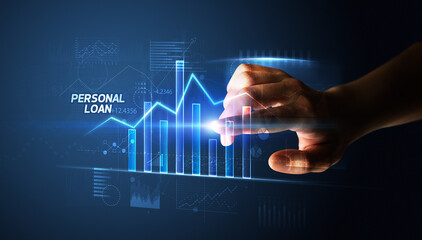 Hand touching PERSONAL LOAN button, business concept