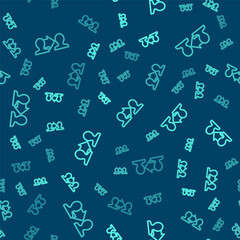 Green line Project team base icon isolated seamless pattern on blue background. Business analysis and planning, consulting, team work, project management. Vector.