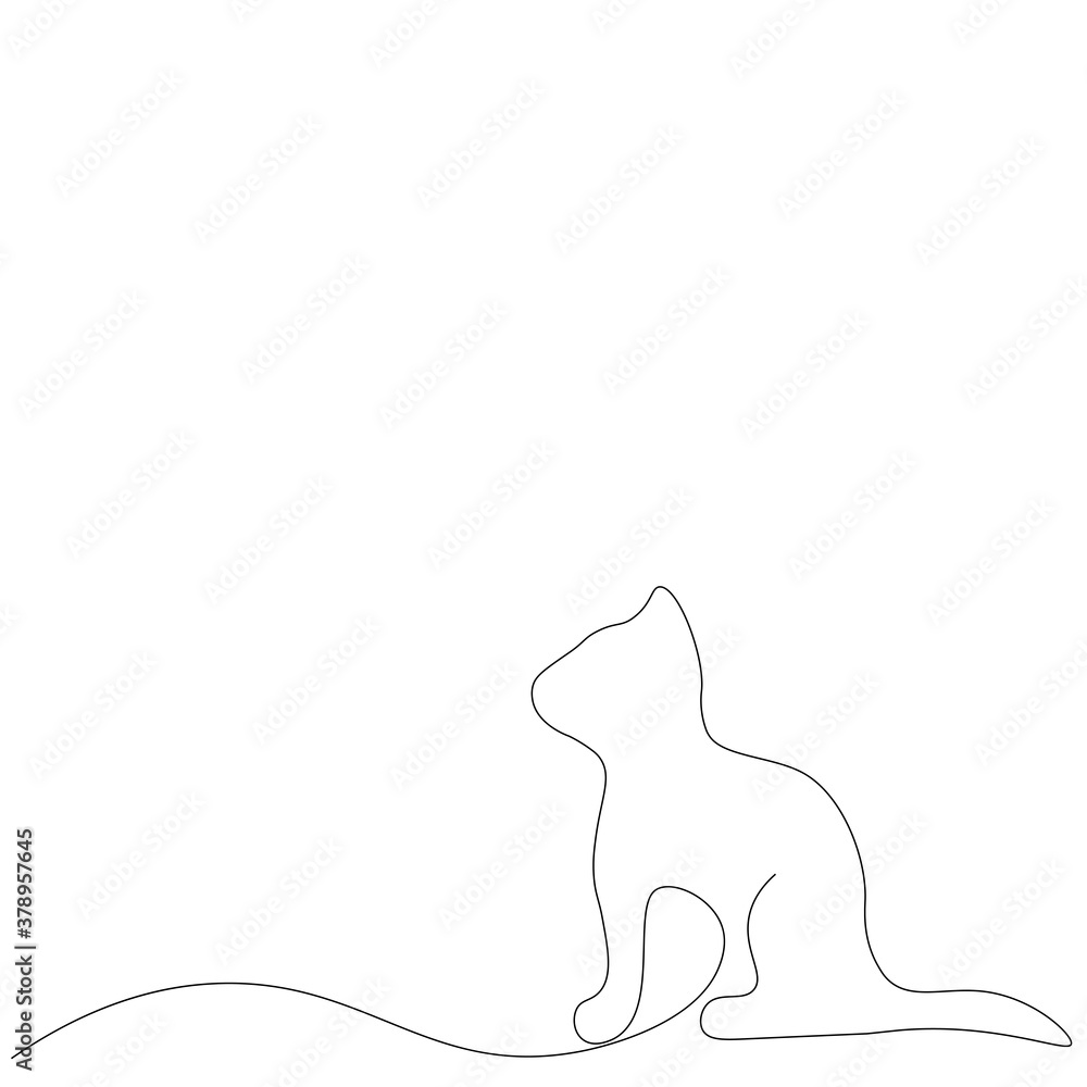 Sticker Cat one line drawing on white background. Vector illustration