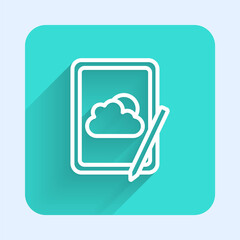 White line Weather forecast icon isolated with long shadow. Green square button. Vector.