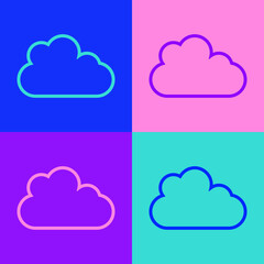 Pop art line Cloud icon isolated on color background. Vector.