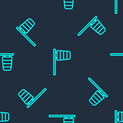 Green line Cone meteorology windsock wind vane icon isolated seamless pattern on blue background. Windsock indicate the direction and strength of the wind. Vector.