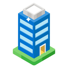
Skyscraper icon in modern isometric style, high rise building
