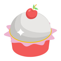 
A creamed cupcake with cherry on top, isometric design vector 
