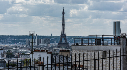 panorama view of the eiffel tower from montmartre in paris, France
