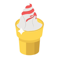 
Sweet gelato ice cream cup with topping, isometric vector design
