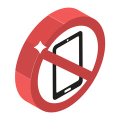 
Isometric icon of phone ban, no mobile 
