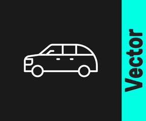 White line Hatchback car icon isolated on black background. Vector.