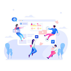 illustration of  teamwork making a website