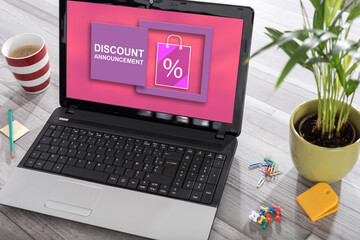 Discount announcement concept on a laptop