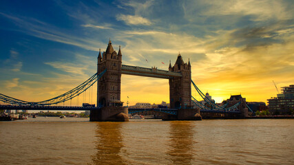 View on world famous London Tower Bridge at sunset