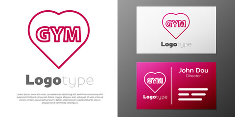 Logotype line Fitness gym heart icon isolated on white background. I love fitness. Logo design template element. Vector.