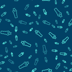 Green line Larva insect icon isolated seamless pattern on blue background. Vector.
