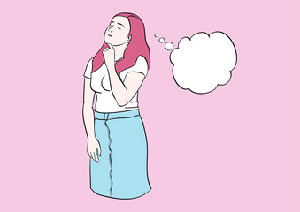  Young woman thought with her eyes closed. Hand drawn style vector design illustrations