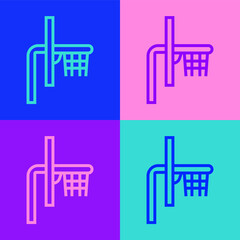 Pop art line Basketball backboard icon isolated on color background. Vector.