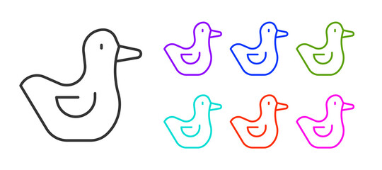 Black line Rubber duck icon isolated on white background. Set icons colorful. Vector.