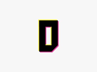  D Letter font, vector desing aD Letter font, vector desing alphabet. Dynamic, split-color, shadow of  number pink and yellow on white background.pink and yellow on white background. 