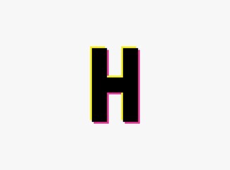 H Letter font, vector desing alphabet. Dynamic, split-color, shadow of  number pink and yellow on white background. For logo, social media,design elements, creative poster, etc.