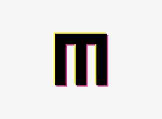 M Letter font, vector desing alphabet. Dynamic, split-color, shadow of  number pink and yellow on white background. For logo, social media,design elements, creative poster, etc.