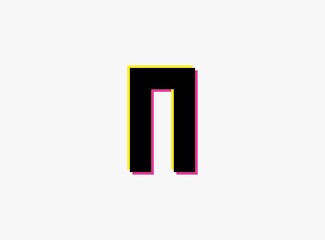 N Letter font, vector desing alphabet. Dynamic, split-color, shadow of  number pink and yellow on white background. For logo, social media,design elements, creative poster, etc.