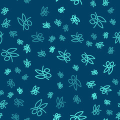 Fototapeta na wymiar Green line Olives branch icon isolated seamless pattern on blue background. Vector.