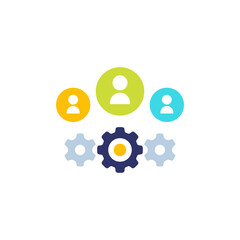 people and gears icon on white